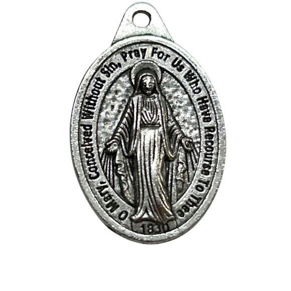 Blessed Mother Pray for Us Religious Medal Charm 1.2" Oval - Picture 1 of 4